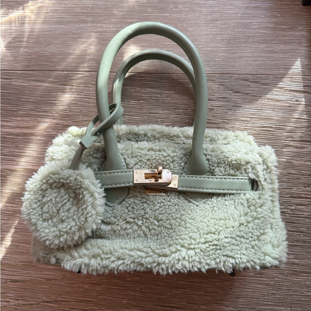 Urban Expressions Sherpa Teal Blue Top Handle Bag
